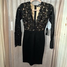 Mini vestido negro para mujer Lulu XS de encaje con cuello profundo