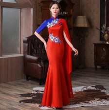 Vestido para mujer cola de pez pasarelas Cheongsam elegancia espectáculo empalme vestido completo elegante