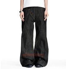 Pantalones de mezclilla negros para hombre retro moda botones informales moto hippie