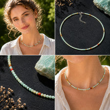 Collar de amazonita en forma de bola facetada Ø-3 mm cierre de plata 925