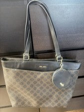 Bolso de Mano Nine West Para Mujer Diseñador Negro Beige Logo Patrón con Monedero