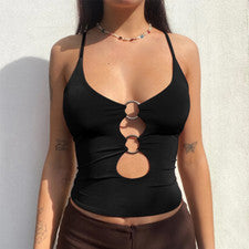 Mujeres Moda Tendencias Sexy Simple Informal Hueco Delgado Color Sólido Halter Prendas para el torso