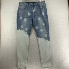 Pantalones de mezclilla ajustados azules con bolsillos delanteros planos bloque de color de moda Nova para hombre talla 