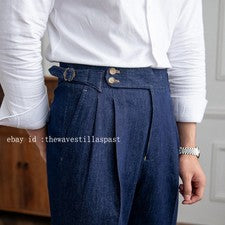 Pantalones largos informales de mezclilla vintage de cintura alta para hombre Pantalones de negocios Gurkha Moda