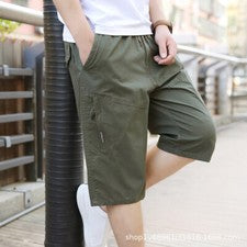 Pantalones sueltos de moda para hombre finos de algodón puro herramientas lisas informales cintura elástica