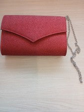 Bolso sin asas rojo brillo bolso de noche cadena plateada correa fiesta graduación boda
