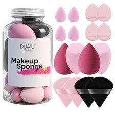 Juego de esponjas de maquillaje DUAIU 16 PIEZAS, licuadoras de belleza y bocanadas en polvo para rosa