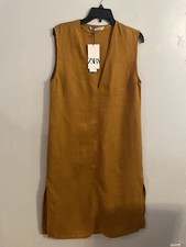 Vestido midi Zara nuevo con etiquetas para mujer - amarillo dorado | talla S/26