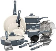 Juego de Ollas y Sartenes de Ceramica Cocina Antiadherente Utensilios 16 Piezas