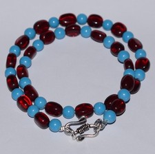 925 Plata Esterlina Turquesa Gema Rubí Cuentas Esposa Elegante Collar Joyería