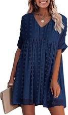 Vestido para mujer KIRUNDO manga corta cuello en V fluido mini vestido punto suizo cintura alta