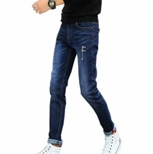 NUEVO Jeans Genéricos Para Hombre Moda Envejecido Calce Ajustado Azul Talla 34