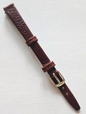Correa de reloj de cuero genuino marrón de 10 mm/largo - (hebilla dorada/alfileres incluidos)