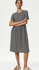 Vestido Jersey Marks & Spencer Mujer Talla 22 y 24 Negro Manga Corta Estampado Azulejo