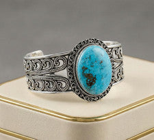 Brazalete Brazalete Turquesa Natural Plata de Ley 925 Hecho a Mano Joyería ADJ