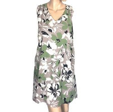 Vestido para mujer Bobeau talla S pequeño cuello en V tostado y verde floral sin mangas nuevo con etiquetas