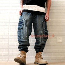 Moda Para Hombres Denim Harén Pantalones Sueltos Monos Carga Pantalones Jeans Informales Pantalones