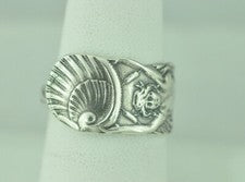 Delicado anillo cuchara ajustable de melusina sirena de doble cola de plata de ley 925