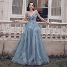 Vestido largo de fiesta de noche para mujer Gallus calce ajustado cuello en V profundo sin mangas