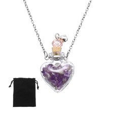 Collar Botella Perfume Frasco Corazón 29mm con Bolsa de Terciopelo Cuentagotas, Púrpura