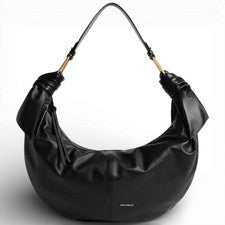 Moda Coccinelle Bolsa De Hombro Furoshiki Puffy Mujer Negra De Cuero