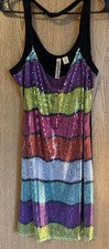 Vestido de Sombra de Ojos Arco Iris Lentejuelas Mujer Talla Grande Negro Espalda Tanque Nuevo