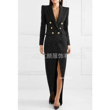 Sexy Vestido Blazer Para Mujer OL Formal Diseñador Doble Botonadura Noche Bodycon