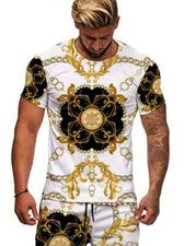 Camiseta Novedad Moda Cadena Dorada Casual Manga Corta