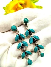 Pendiente de joyería de plata de ley 925 con piedras preciosas hecho a mano turquesa azul tamaño-2,4""