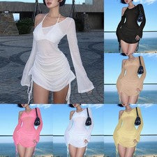 Nuevo Vestido Mujer Hueco Manga Larga Sin Hombros para Bañador