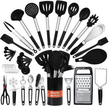 Utensilios de cocina de silicona y acero inoxidables accesorios utensilios 40 un.
