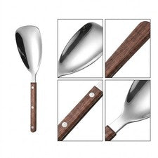 Cuchara batidora de verduras de acero inoxidable 304 punta cuadrada mango de madera 2 piezas