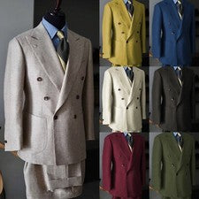 Trajes de lino de doble botonadura para hombre 2 piezas solapa pico boda novio blazer esmoquin