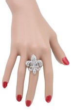 Anillo de metal plateado para mujer flor francesa de lis símbolo de flor de lirio joyería de moda