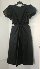 Vestido Scoop Para Mujer Talla Grande Negro Maxi Con Bolsillos, Diseño Abierto En La Cintura