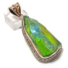 Colgante de joyería de cobre con piedras preciosas de titanio aura de pavo real 2,64" regalo para ella t617