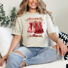 Vestidos Rosa Estante de Ropa Arte Mujer Camiseta Hilada en Anillo Moda Regalo para Ella