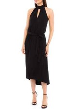 NUEVO CON ETIQUETAS THE LIMITED Vestido Para Mujer Halter Simulado Cuello Botón Midi Cinturón Negro Talla XL