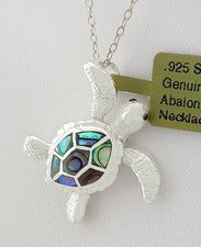 COLLAR COLGANTE TORTUGA CAPARAZÓN ABULÓN GENUINO PLATA .925 - Totalmente Nuevo Con Etiqueta