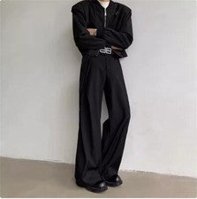 Hombre Otoño Moda Suelto Negro Traje Pantalones Pierna Ancha Juvenil Informal Pantalones Japón