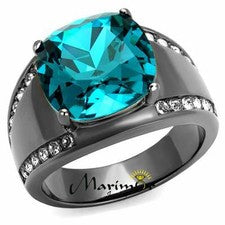 Anillo de cóctel de cristal circonio azul de 7,2 quilates de acero inoxidable negro claro para mujer