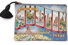 Bolso de mezclilla de recuerdo hecho a mano estilo vintage con cremallera SALUDOS DE AUSTIN TX