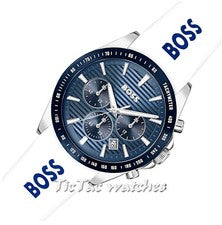 RELOJ PARA HOMBRES HUGO BOSS 1514238 STRIKE CORREA BLANCA ESFERA AZUL GENUINO - NUEVO