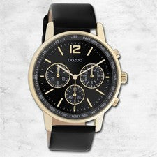 Oozoo Reloj De Pulsera Para Dama Timepieces Dorado De Cuero Negro UOC10841