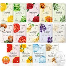 Paquete de 14 mascarillas faciales de hoja hidratante para piel seca para mujer set de regalo spa facial