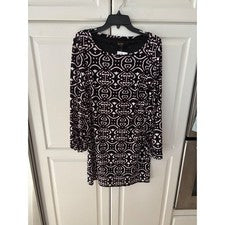 Vestido geométrico Laundry by Shelli Segal negro blanco para mujer talla 6