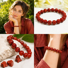 Pulsera de piedra preciosa jaspe rojo en forma de bola Ø-10 mm