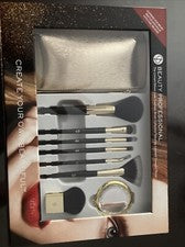 Colección de brochas de maquillaje profesionales de belleza con bolsa dorada y espejo compacto dorado