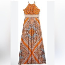 Maxi Vestido para Mujer London Times Sin Mangas Halter Jersey Ojo de Cerradura Cachemira - Talla 10