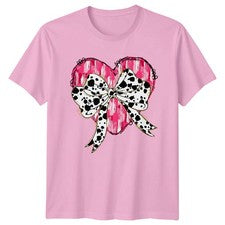 Camiseta Rosa Corazón Dálmata Estampado Lazo Mujer Glamour Boho Moda Cumpleaños